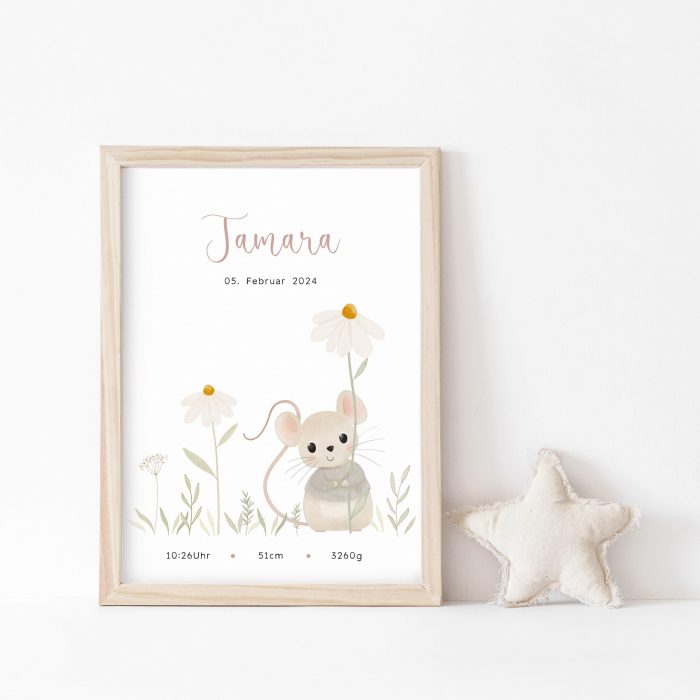 Personalisiertes Geburtsposter | Wiesentiere | Maus – Bild 6