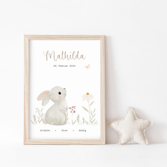 Personalisiertes Geburtsposter | Wiesentiere | Hase – Bild 6