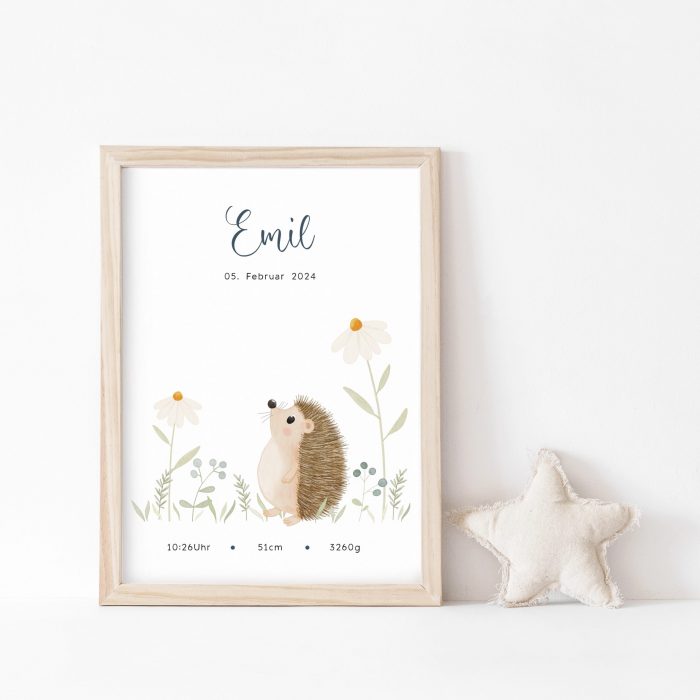 Personalisiertes Geburtsposter | Wiesentiere | Igel – Bild 6