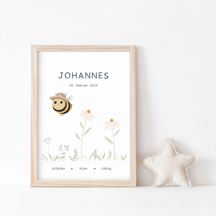 Personalisiertes Geburtsposter | Wiesentiere | Biene – Bild 6