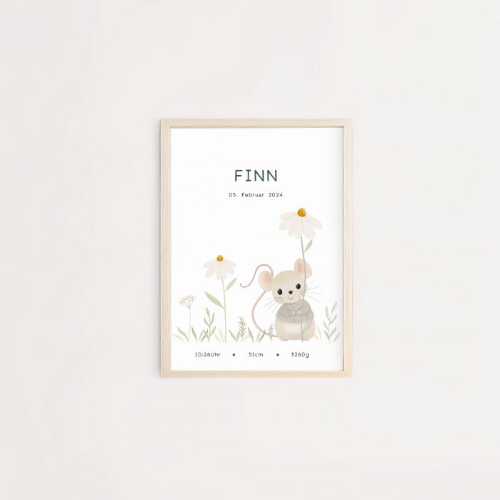 Personalisiertes Geburtsposter | Wiesentiere | Maus – Bild 4