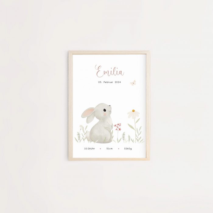 Personalisiertes Geburtsposter | Wiesentiere | Hase – Bild 4