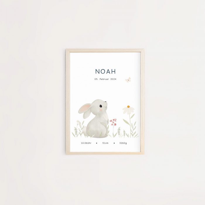 Personalisiertes Geburtsposter | Wiesentiere | Hase – Bild 5