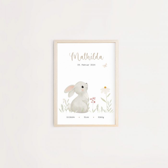 Personalisiertes Geburtsposter | Wiesentiere | Hase – Bild 1