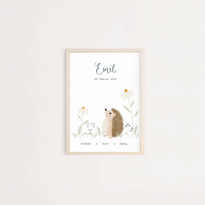 Personalisiertes Geburtsposter | Wiesentiere | Igel – Bild 1