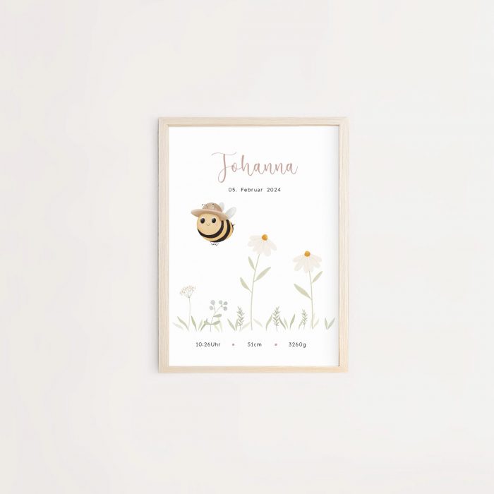 Personalisiertes Geburtsposter | Wiesentiere | Biene – Bild 5