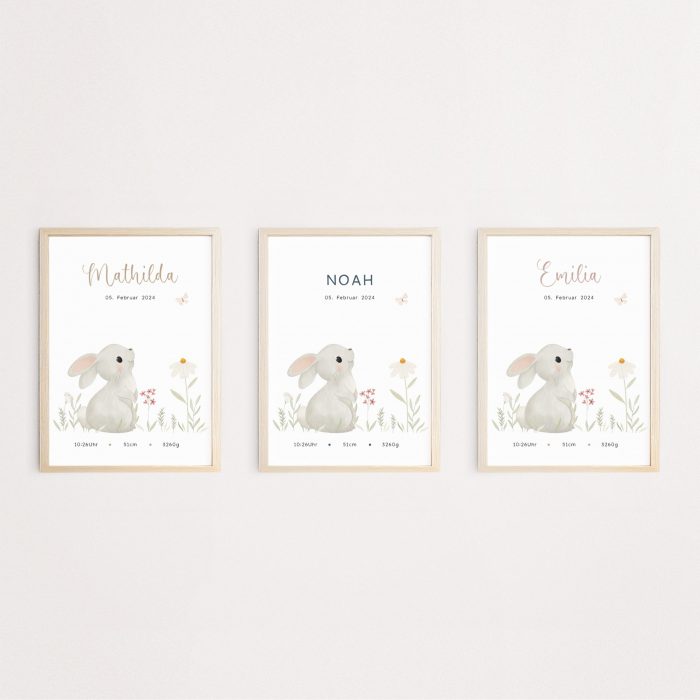 Personalisiertes Geburtsposter | Wiesentiere | Hase – Bild 2