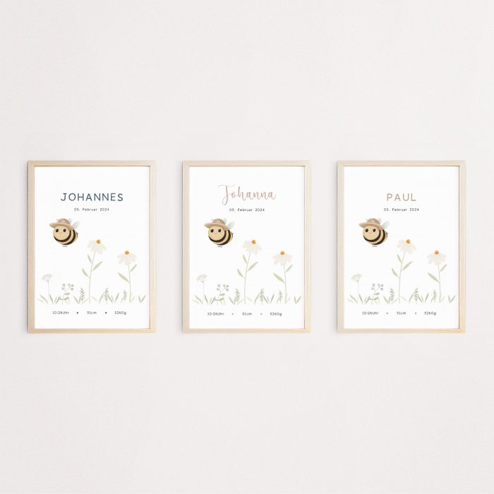 Personalisiertes Geburtsposter | Wiesentiere | Biene – Bild 2