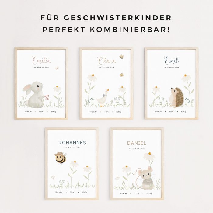 Personalisiertes Geburtsposter | Wiesentiere | Biene – Bild 3