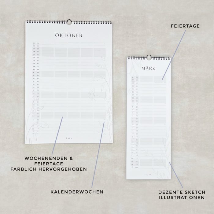 Handgefertigter Wandkalender 2025 | mit 2- oder 5-Spalten – Bild 2