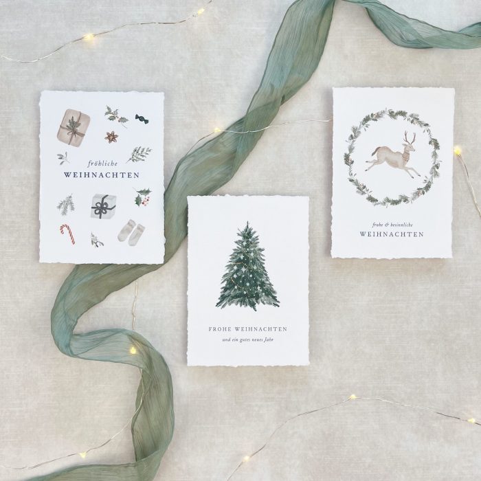 Weihnachtskarten | Set oder einzeln | handgerissene Kanten – Bild 1