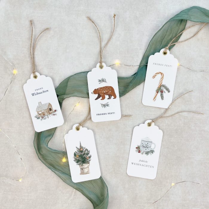 Geschenkanhänger Weihnachten im Set | 5 Stück | handgefertigt mit goldener Öse – Bild 2
