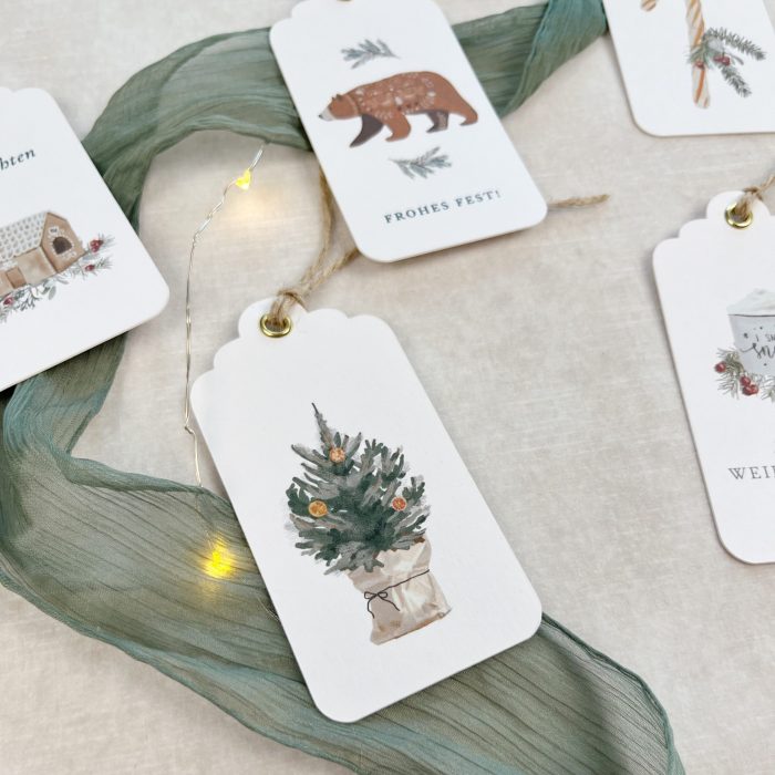 Geschenkanhänger Weihnachten im Set | 5 Stück | handgefertigt mit goldener Öse – Bild 3