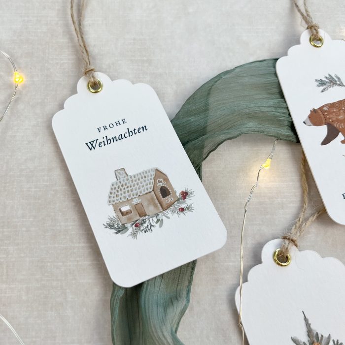 Geschenkanhänger Weihnachten im Set | 5 Stück | handgefertigt mit goldener Öse – Bild 7